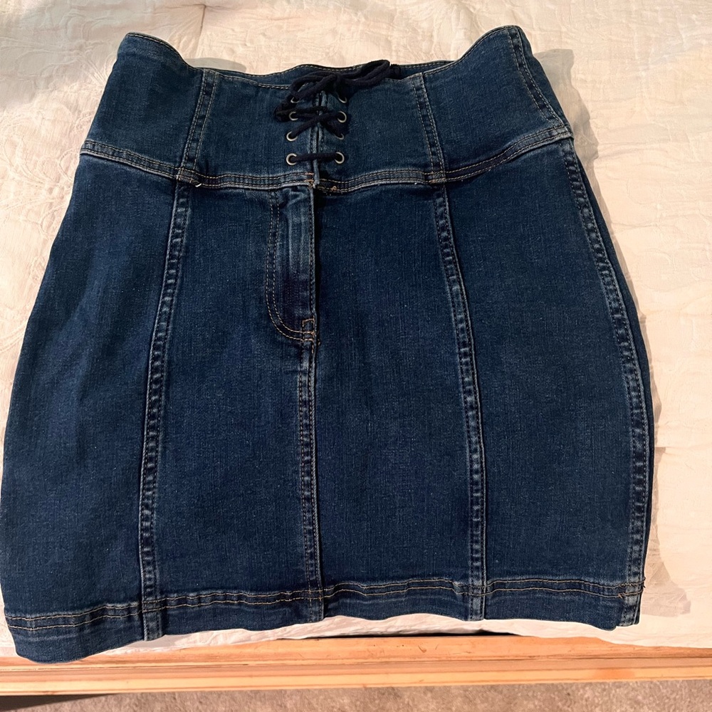 Denim Lace-Up Skirt